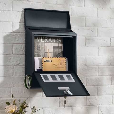 Rootz Briefkasten - Wandbriefkasten - Wandbriefkasten - Pfostenbriefkasten - Briefkasten für Briefe - Mit Zeitungsfach - Anthrazit - 30,5 x 11 x 38,5 cm