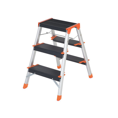 Rootz Ladder - Folding Ladder - Aluminum Ladder - Folding Ladder With 3 Steps - Portable Ladder - Lightweight Ladder - Aluminum/Plastic - Silver/Black/Orange - 43 x 60 x 60 cm