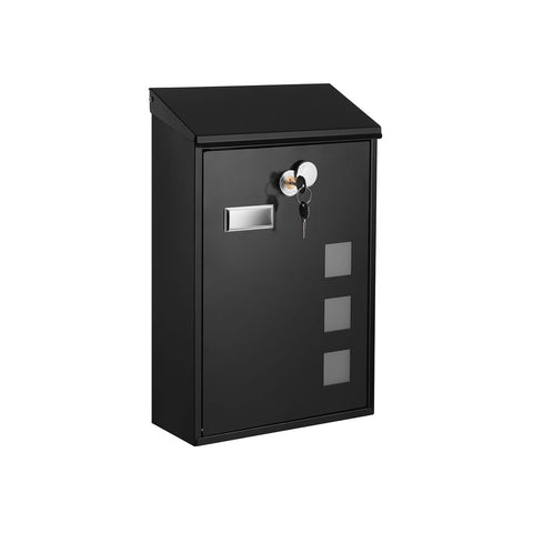 Rootz Mailbox - Residential Mailbox - Post-mounted Mailbox - Wall-mounted Mailbox - Decorative Mailbox - Metal Mailbox - Mailbox With Post - Black -25.5 x 11.5 x 39.5 cm (L x W x H)
