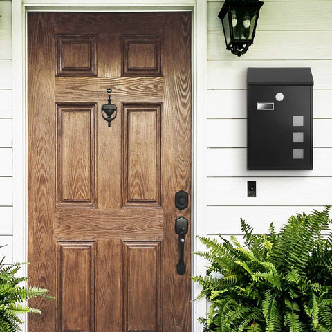 Rootz Mailbox - Residential Mailbox - Post-mounted Mailbox - Wall-mounted Mailbox - Decorative Mailbox - Metal Mailbox - Mailbox With Post - Black -25.5 x 11.5 x 39.5 cm (L x W x H)