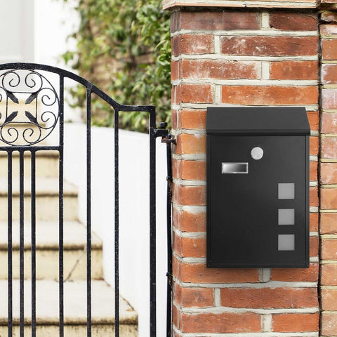 Rootz Mailbox - Residential Mailbox - Post-mounted Mailbox - Wall-mounted Mailbox - Decorative Mailbox - Metal Mailbox - Mailbox With Post - Black -25.5 x 11.5 x 39.5 cm (L x W x H)