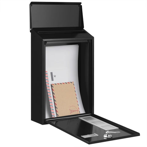 Rootz Mailbox - Residential Mailbox - Post-mounted Mailbox - Wall-mounted Mailbox - Decorative Mailbox - Metal Mailbox - Mailbox With Post - Black -25.5 x 11.5 x 39.5 cm (L x W x H)