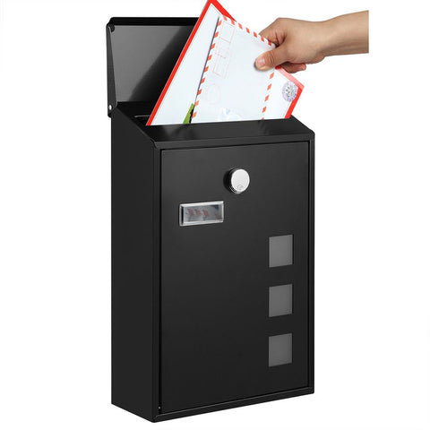 Rootz Mailbox - Residential Mailbox - Post-mounted Mailbox - Wall-mounted Mailbox - Decorative Mailbox - Metal Mailbox - Mailbox With Post - Black -25.5 x 11.5 x 39.5 cm (L x W x H)