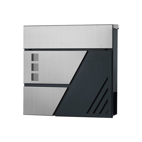 Rootz Briefkasten - Wandbriefkasten - Wandbriefkasten - Pfostenmontierter Briefkasten - Briefkasten für Briefe - Mit Sichtfenster - Silber Anthrazit - 37 x 10,5 x 37 cm