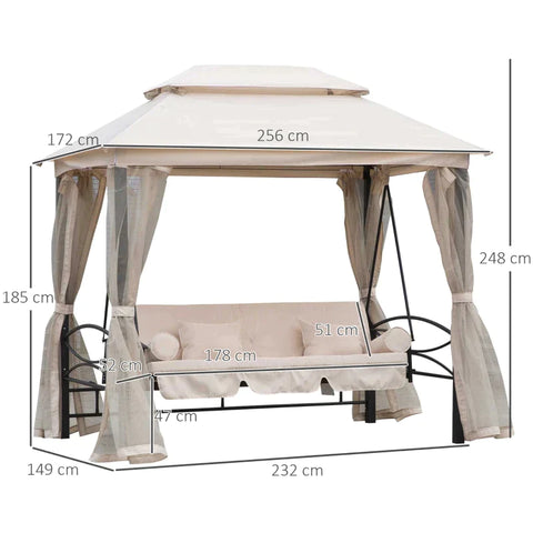 Rootz Pavillon-Schaukelstuhl – Pavillon-Schaukelstuhlbett – Schaukelbett – Schaukelsitz – Beige/Schwarz – 245 L x 165 B x 243 H cm