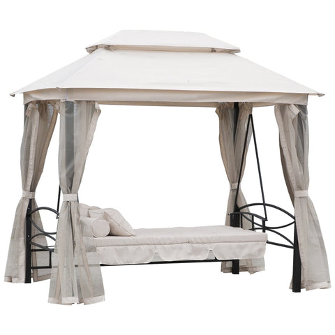 Rootz Pavillon-Schaukelstuhl – Pavillon-Schaukelstuhlbett – Schaukelbett – Schaukelsitz – Beige/Schwarz – 245 L x 165 B x 243 H cm