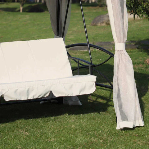 Rootz Pavillon-Schaukelstuhl – Pavillon-Schaukelstuhlbett – Schaukelbett – Schaukelsitz – Beige/Schwarz – 245 L x 165 B x 243 H cm