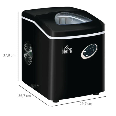 Rootz Ice Cube Machine - Ice Cube Maker - Ice Cream Basket - Ice Scoop - 3.2L Water Tank - Black + Silver - 36.7L x 29.7W x 37.8H cm
