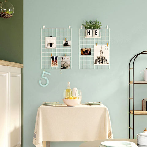 Rootz Grid Photo Wall - Grid Plate - Set Of 2 Grid Photo Wall - Photo Display Grid - Grid Photo Collage - Wall-Mounted Grid Photo Display - DIY Grid Photo Wall - Grid Panel Photo Wall - White -  42 x 31 cm