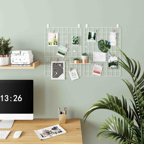 Rootz Grid Photo Wall - Grid Plate - Set Of 2 Grid Photo Wall - Photo Display Grid - Grid Photo Collage - Wall-Mounted Grid Photo Display - DIY Grid Photo Wall - Grid Panel Photo Wall - White -  42 x 31 cm