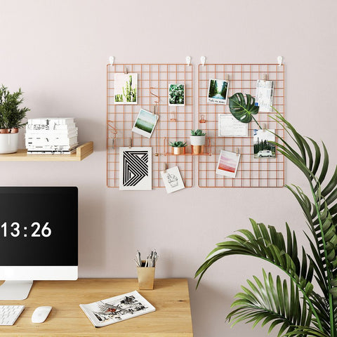 Rootz Grid Photo Wall - Grid Plate - Set Of 2 Grid Photo Wall - Photo Display Grid - Grid Photo Collage - Wall-Mounted Grid Photo Display - Diy Grid Photo Wall - Grid Panel Photo Wall - Gold - 65 x 45 cm (L x W)