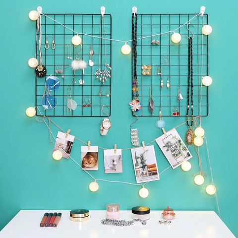 Rootz Grid Photo Wall - Grid Plate - Set Of 2 Grid Photo Wall - Photo Display Grid - Grid Photo Collage - Wall-Mounted Grid Photo Display - DIY Grid Photo Wall - Grid Panel Photo Wall - Black - 42 x 31 cm