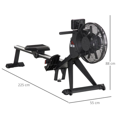 Rootz Rowing Machine With 16 Resistance Levels - Foldable - Rollable - Black Steel - 225 x 55 x 88 cm