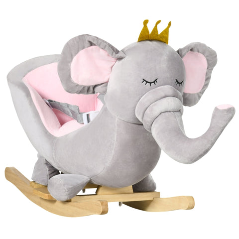 Rootz Kids Rocking Elephant - Rocking Elephant - Safety Belt - Padded Saddle - Sound Function - Gray/Pink - 60 cm x 33 cm x 45 cm