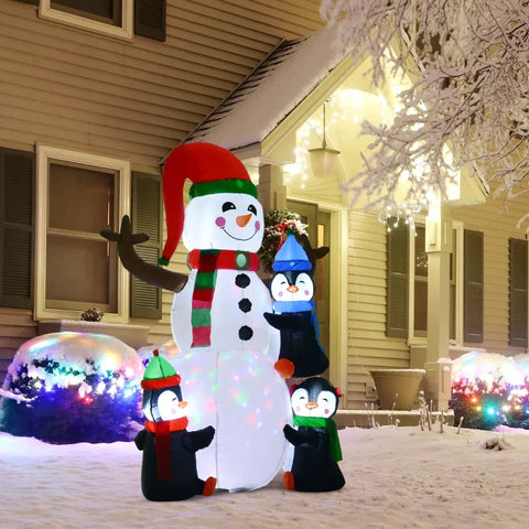 Rootz Christmas Inflatable - Snowman Inflatable - Festive Snowman And Penguins - Snowman Decoration - Polyester Inflatable - 140 X 70 X 180 Cm
