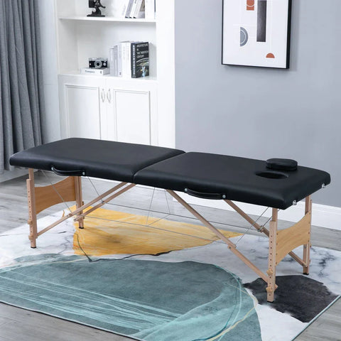 Rootz Massagetafel - Mobiele Massagetafel - In Hoogte Verstelbare Cosmetische Bank - Draagbare Spatafel - Professionele Massagetafel - Zacht En Comfort - Populierenhout - Zwart - 186 X 60 X 58-81 Cm