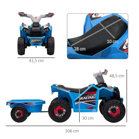 Rootz Children's Quad - Rechargeable - Electric vehicles - 2.5 Km/h - Trailer - 50 Min. Travel Time - Children 1.5 To 3 Years - Plastic - Blue - 106L x 41.5W x 48.5H cm