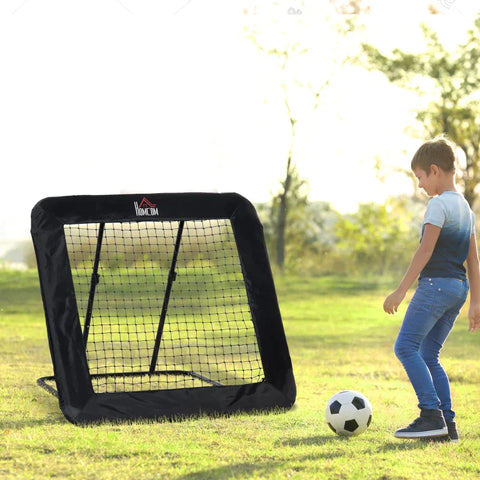 Rootz Football Rebounder Net - Football Rebounder - Training Rebounder Net - Foldable Kickback - Goal Rebound - Adjustable In 5 Steps - Steel - Black - 128 x 118 x 108-120 cm