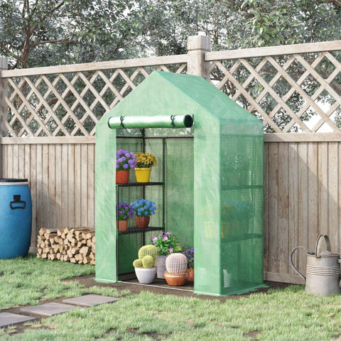 Rootz Foliengewächshaus – Gewächshaus mit 6 Regalen – begehbares Gartenhaus-Gewächshaus – Tomatenhaus – Pflanzenhaus mit aufrollbarem Eingang – Frühbeet – grün – 141 x 72 x 191 cm