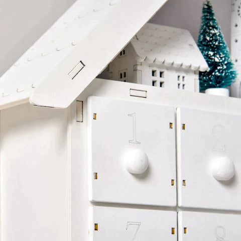 Rootz Kerst Adventskalender - Kerstkalender Met LED Verlichting - Met 24 Draw Boxes - 2-in-1 Design Kerstdecoratie - Wit - 39 x 9 x 42 cm