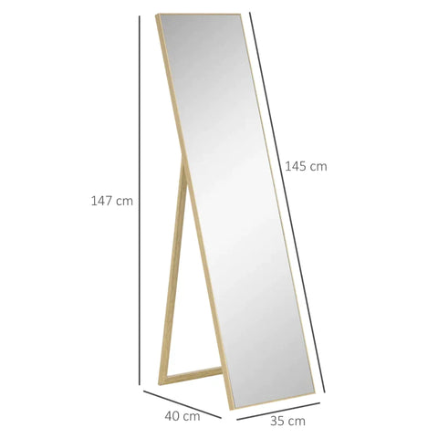 Rootz Schminkspiegel – Ganzkörperspiegel – Spiegel – mit Ständer freistehend – MDF/Glas – Natur – 40 cm x 35 cm x 147 cm