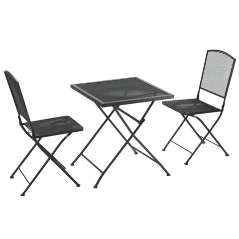Rootz Bistro Set - Garden Seating - Garden Group Seating - Group Seating - 1 Foldable Table + 2 Foldable Chairs - Metal - Grey