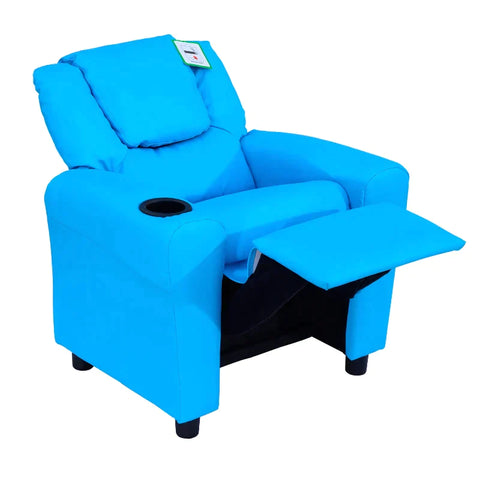 Rootz Children's Armchair - Mini Armchair - Children's Sofa - Recliner Armchair - Reclining Function - Built-in Cup Holder - Blue - 62 x 52 x 69 cm