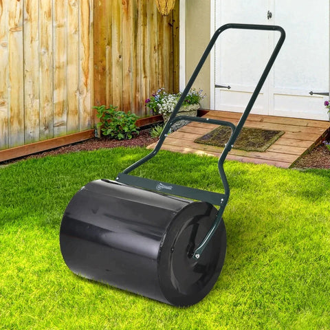 Rootz Gazonwals - Tuinwals - U-Handgreep - 60L Vulbare Cilinder - Metaal - Zwart - 57 x 40 x 123cm