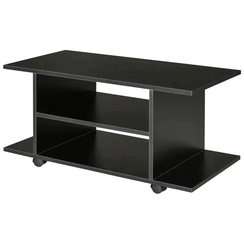 Rootz TV Bench - TV Cabinet - 4 Shelves - Open Back Wall - 4 Castors - Wood - Black - 80 cm x 40 cm x 40 cm