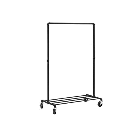 Rootz Kledingrek - Robuust Kledingrek - Industriële Stijl - Draagbare Kledingstandaard - Vrijstaande Kledingorganizer - Mobiele Kledingopberger - Gepoedercoate Ijzeren Pijpen - Zwart - 100 x 163 x 49 cm (B x H x D)
