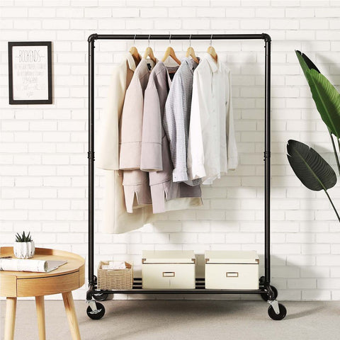 Rootz Kledingrek - Robuust Kledingrek - Industriële Stijl - Draagbare Kledingstandaard - Vrijstaande Kledingorganizer - Mobiele Kledingopberger - Gepoedercoate Ijzeren Pijpen - Zwart - 100 x 163 x 49 cm (B x H x D)