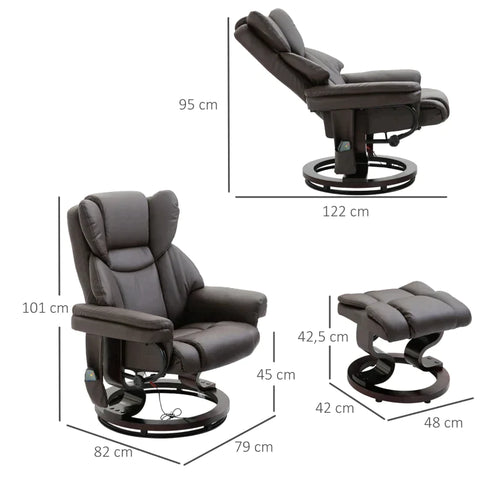 Rootz Massage Chair - Relaxation Chair With Massage Function - Armchair With Reclining Function - Foot Stool - Imitation Leather - Brown - 79 x 82 x 101 cm