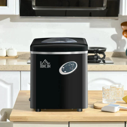 Rootz Ice Cube Machine - Ice Cube Maker - Ice Cream Basket - Ice Scoop - 3.2L Water Tank - Black + Silver - 36.7L x 29.7W x 37.8H cm