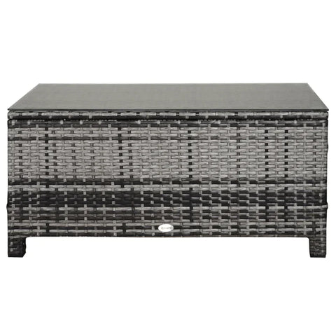 Rootz Garden Side Table - PE Rattan Garden Coffee Table -  With Glass Table Top - Grey - 85cm x 50cm x 39cm