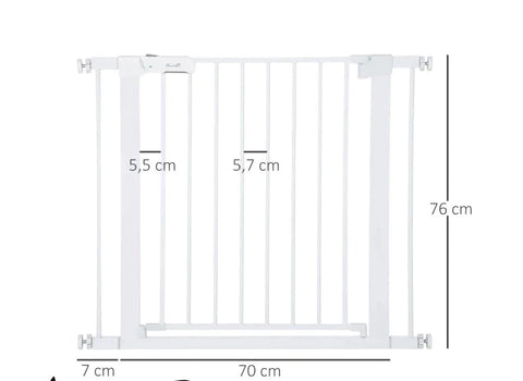 Rootz Dog Gates - Door Gate - No Drilling Required - Steel Frame - Adjustable - One-handed Opening - Metal - Plastic - White - 75-96W x 76H cm