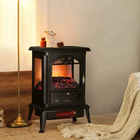 Rootz Elektrokamin – Kamin – realistisches Feuer – Infrarotheizung – bis zu 32 °C – Fernbedienung – Schwarz – 42,2 x 27,2 x 57 cm
