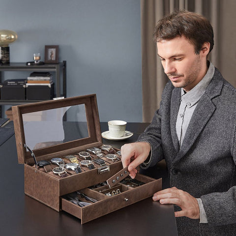 Rootz Watch Box - With Drawer - Watch Storage Box - Watch Display Case With Drawer - Personalized Watch Box - Luxury Watch Holder - Portable Watch Case