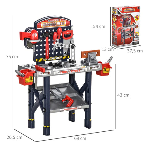 Rootz Workbench - Workbench Set - Children's Workbench Toy With 55 Accessories - Blue/Grey - 69L x 26.5W x 75H cm
