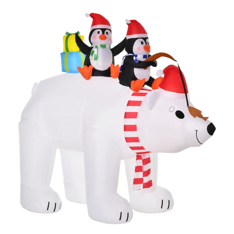 Rootz Christmas Penguins - Inflatable Penguins on Polar Bear - Christmas Decoration with Lights - Christmas Gardens Decoration - Weatherproof - Polyester - 227 x 113 x 206 cm