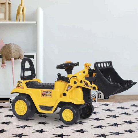 Rootz 3-in-1 Trettraktor - Ride-On Bulldozer Digger Tractor - Pulling Cart - Play Construction Truck - PP Plastic - Yellow - 80 cm x 26,5 cm x 39 cm