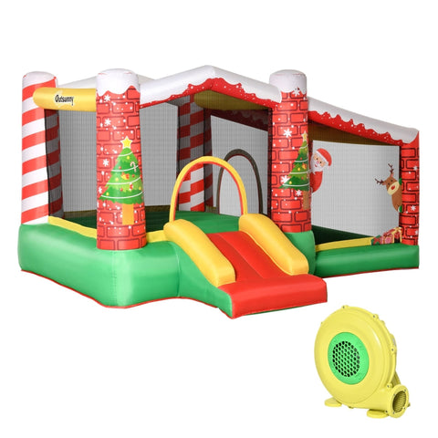 Rootz Weihnachten aufblasbare Hüpfburg – Trampolin, kleine Rutsche, Bällebad für 3 Kinder – Hüpfburg mit Gebläse für 3–8 Jahre Kindergarten – Oxford-Stoff – Polyester – Rot + Grün – 325 x 270 x 175 cm