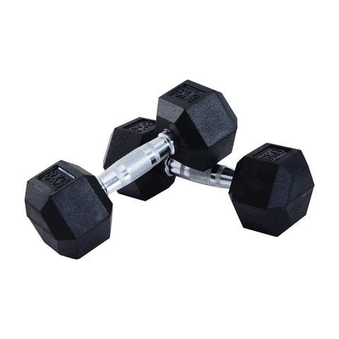 Rootz 2 x 8 KG Hexagonal Dumbbells - Rubber Dumbbell - Knurled Handle - Sports Hex Weights Sets - Weight Lifting Exercise - Home - Gym - Black