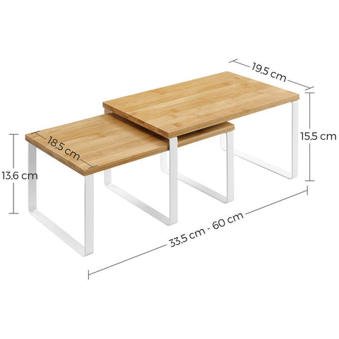 Rootz Spice Racks - Set Of 2 - Spice Organizers - Kitchen Wall Spice Shelves - Double Spice Rack - Metal And Bamboo - White-natural - 29.7 x 19.5 x 15.5 cm (L x W x H)