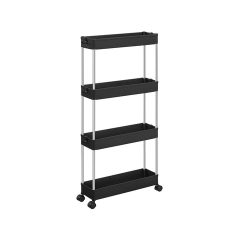 Rootz Trolley - Slim 4-tier Trolley - Rolling Trolley - Utility Trolley For Storage - Kitchen Trolley - Industrial Trolley - Polypropylene - Metal Tubes - Black - 40 x 13.5 x 86 cm (L x W x H)
