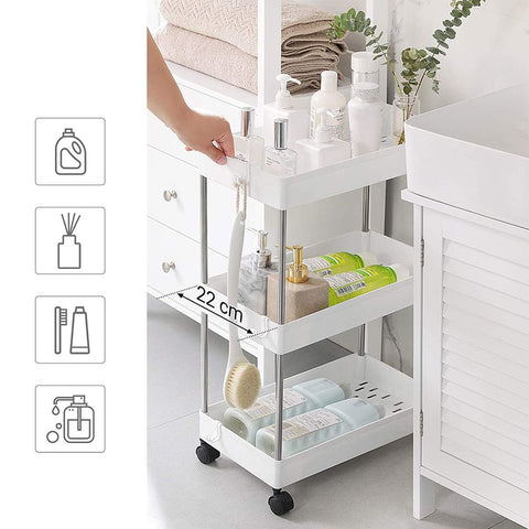 Rootz Kitchen Trolley - Rolling Shelving Unit - Serving Trolley - 3 Tier Kitchen Trolley - Trolley Rack - Storage Trolley Rack - Mobile Trolley Rack - White - 40 x 22 x 60 cm