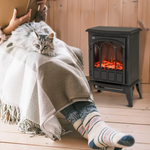 Rootz Electric Fireplace - LED Flames - 1000/2000 W - Adjustable Temperature - Brightness - Metal - 39 x 23 x 56.5 cm