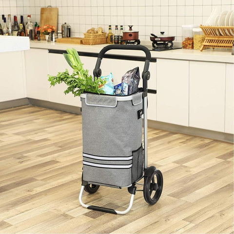 Rootz Shopping Trolley - Folding Shopping Trolley - With Cooling Compartment - Folding Market Trolley - Lightweight Folding Cart - Portable Shopping Caddy - Gray
