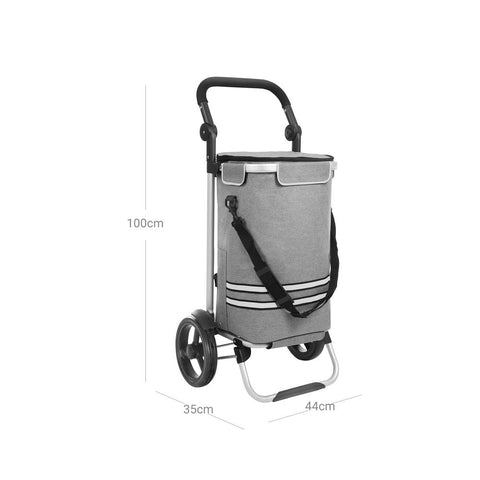 Rootz Shopping Trolley - Folding Shopping Trolley - With Cooling Compartment - Folding Market Trolley - Lightweight Folding Cart - Portable Shopping Caddy - Gray