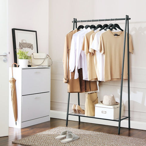 Rootz Clothes Stand - Clothes Stand With Clothes Rail - Clothing Rack - Garment Stand - Clothes Hanger Stand - Adjustable Clothes Stand - Metal Clothes Stand - Coat Stand - Matt Black - 92.5 x 33.5 x 153 cm (L x W x H)
