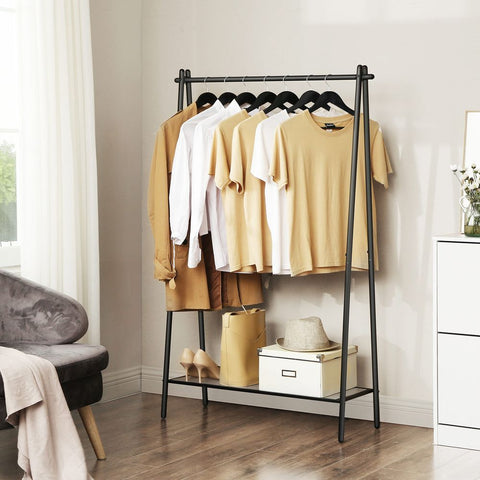 Rootz Clothes Stand - Clothes Stand With Clothes Rail - Clothing Rack - Garment Stand - Clothes Hanger Stand - Adjustable Clothes Stand - Metal Clothes Stand - Coat Stand - Matt Black - 92.5 x 33.5 x 153 cm (L x W x H)